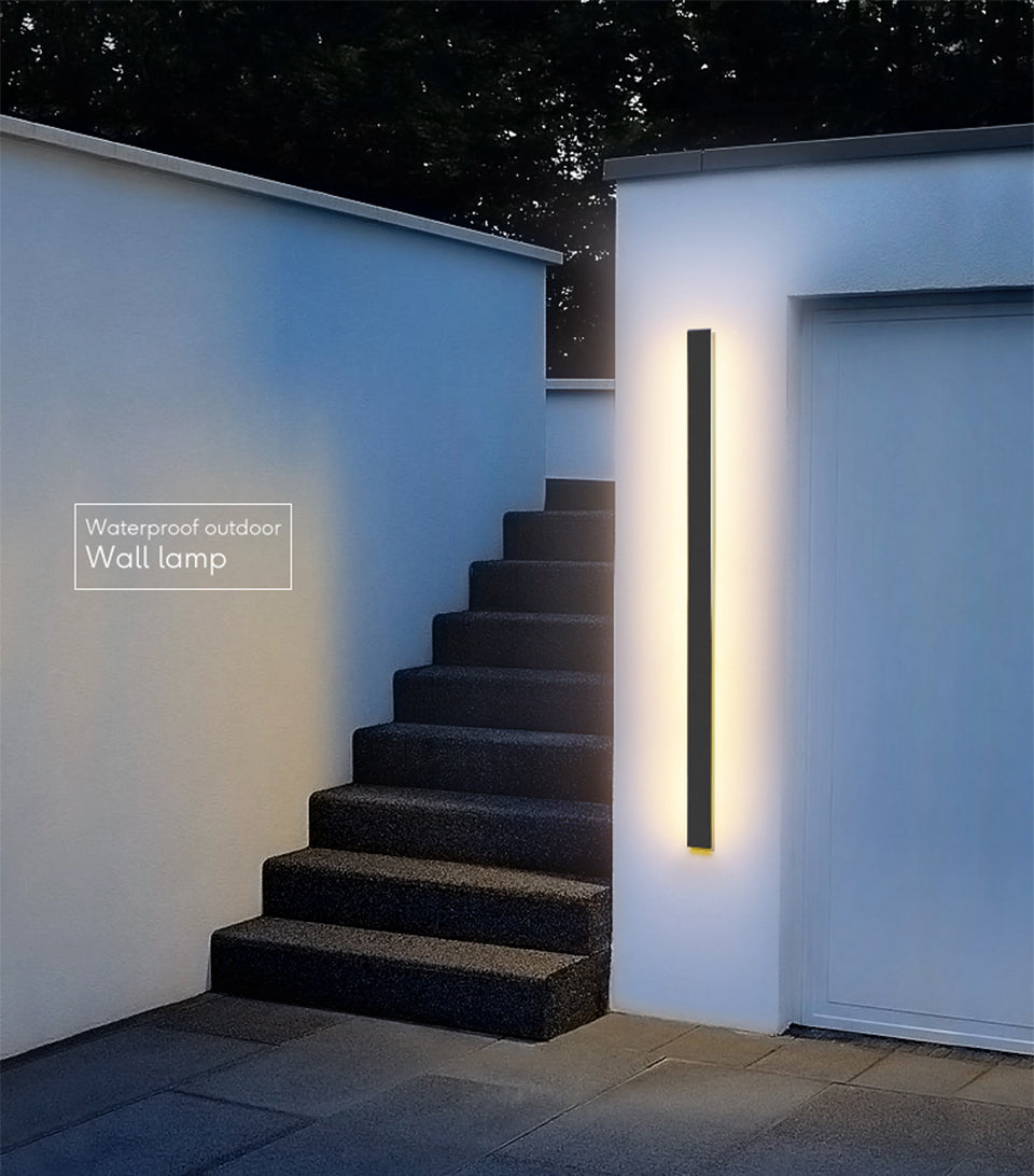 Black Outdoor Waterproof Antirust Aluminum Long LED Wall Lamp For Villa porch