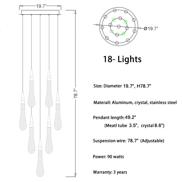 Long hanging crystal lamp for luxury living room, staircase, dining room, stairwell