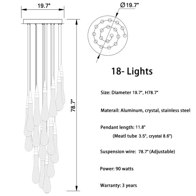 Long hanging crystal lamp for luxury living room, staircase, dining room, stairwell