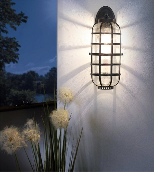 Vintage Black Waterproof Outdoor Glass Wall Lighting for Garden, Porch