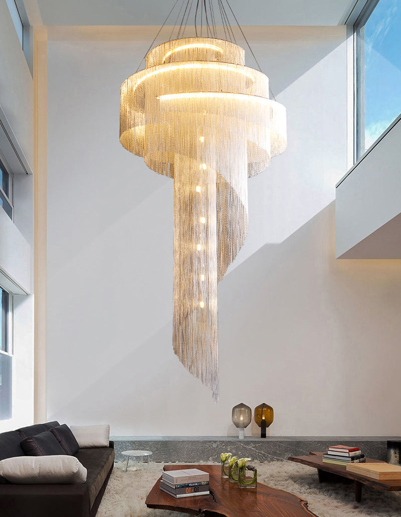 Luxury Silver/Gold Long Chain Chandelier For Staircase, Lobby, Hallway