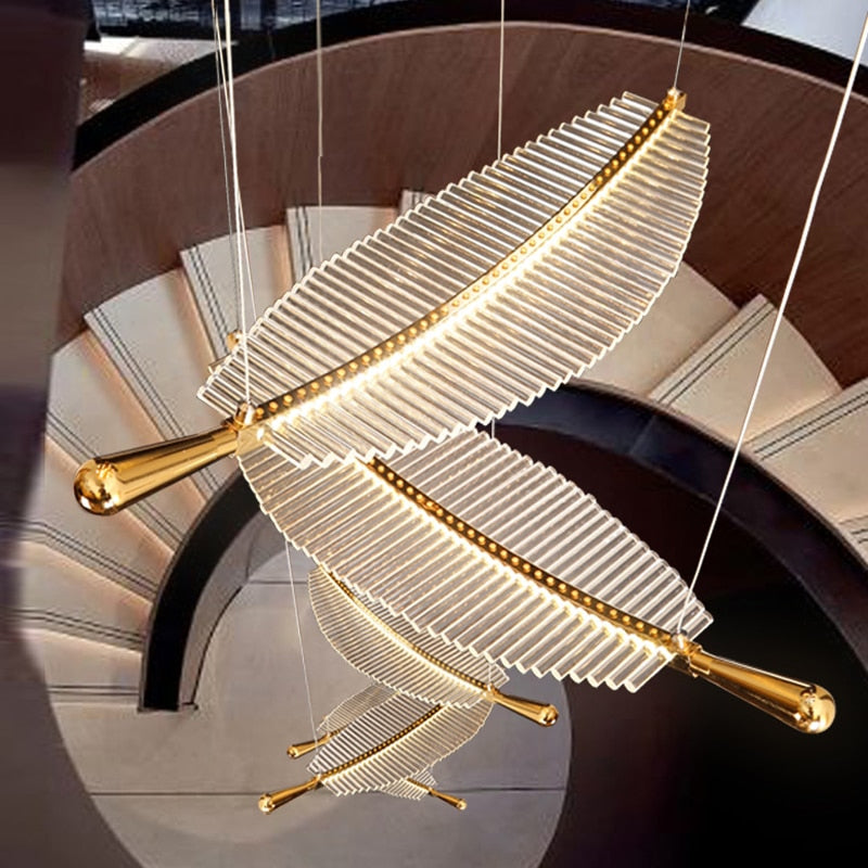 Large Crystal Staircase Creative Feather Chandelier for Lobby, Hall, Restaurant , stairwell