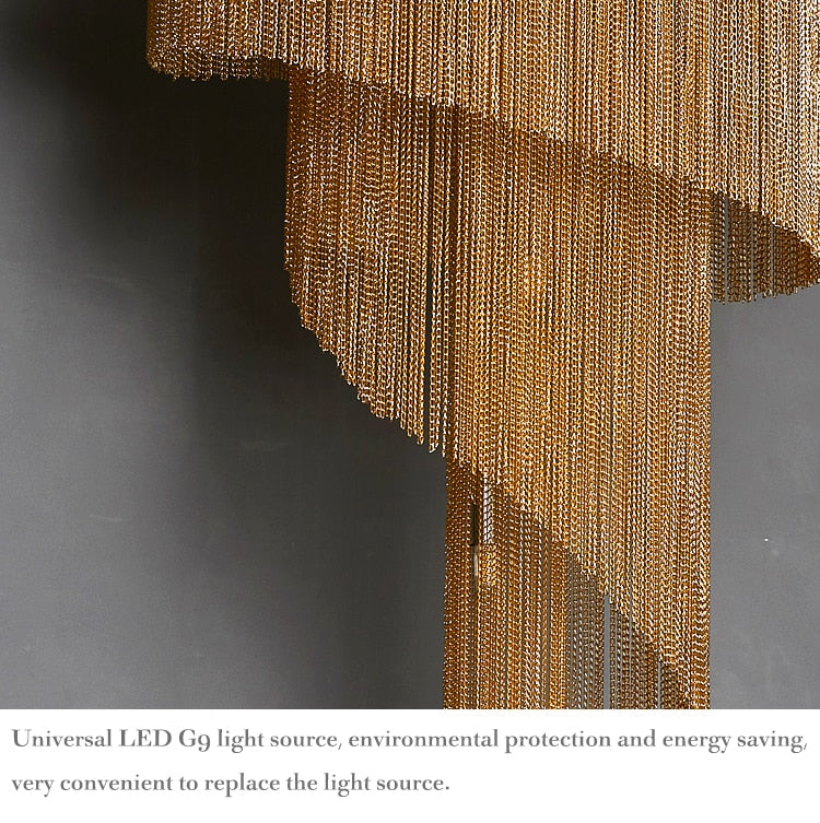 Luxury Silver/Gold Long Chain Chandelier For Staircase, Lobby, Hallway