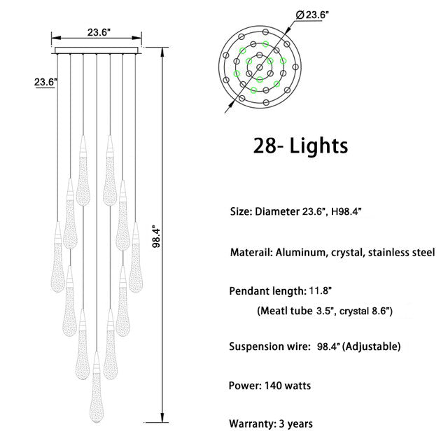 Long hanging crystal lamp for luxury living room, staircase, dining room, stairwell
