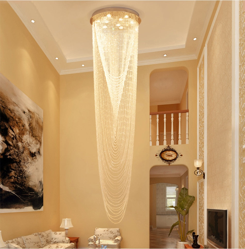 Luxury Large Staircase Flush Mount Led Crystal Ceiling Hanging Chandelier For Stairwell