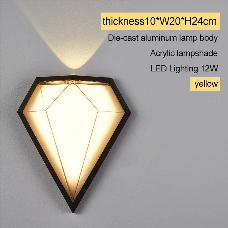 Outdoor Waterproof Diamond Shape Colorful Light LED Wall Lamp For Garden