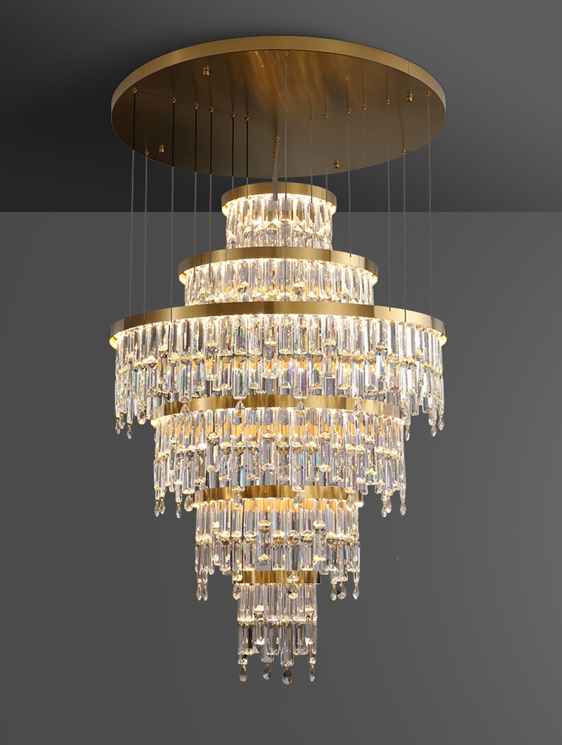 Luxury Gold Large Ring Crystal Chandelier For Hotel, Stairwell, Lobby, Staircase