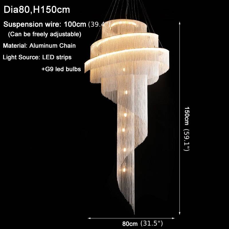 Luxury Silver/Gold Long Chain Chandelier For Staircase, Lobby, Hallway