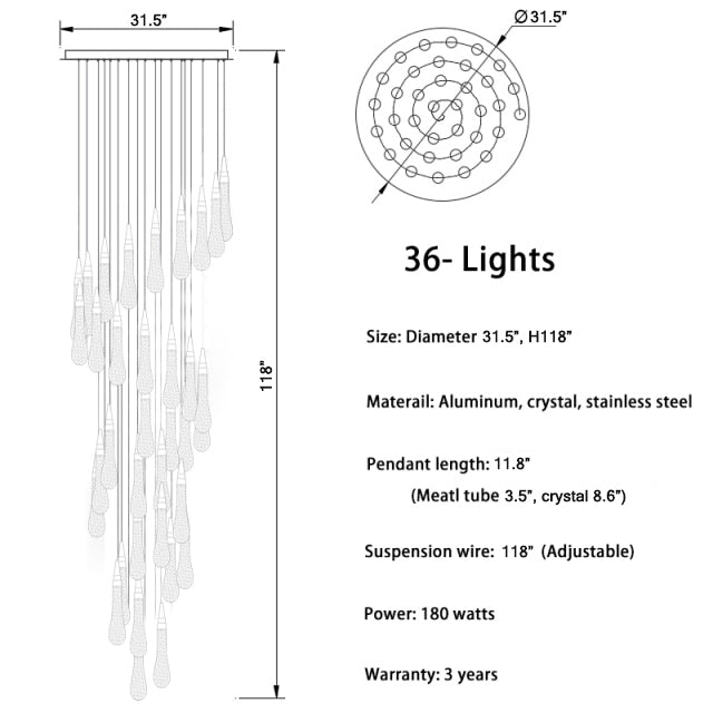 Long hanging crystal lamp for luxury living room, staircase, dining room, stairwell