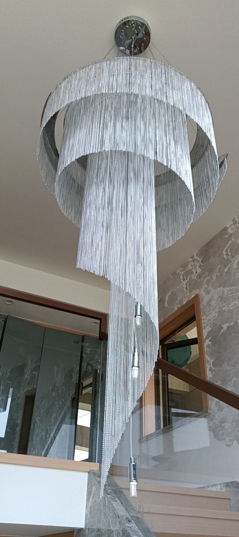 Luxury Silver/Gold Long Chain Chandelier For Staircase, Lobby, Hallway