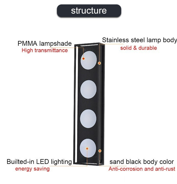 Outdoor Black Waterproof High LED Stainless Steel Wall Lamp For Courtyard