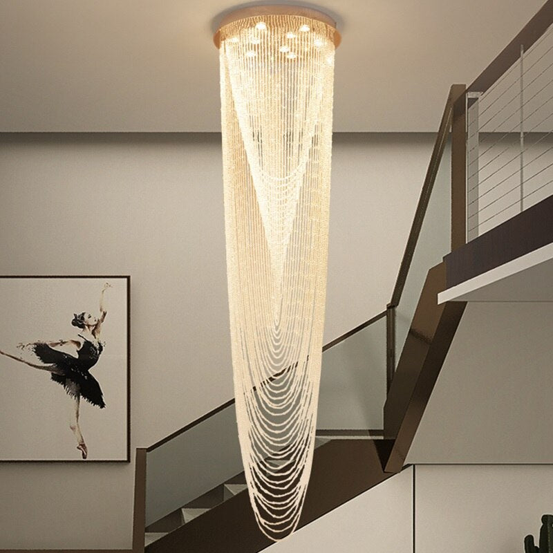 Luxury Large Staircase Flush Mount Led Crystal Ceiling Hanging Chandelier For Stairwell