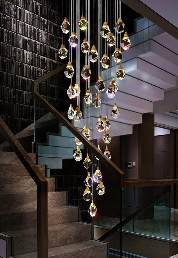 Luxury diamond crystal chandelier for staircase, living space , stairwell