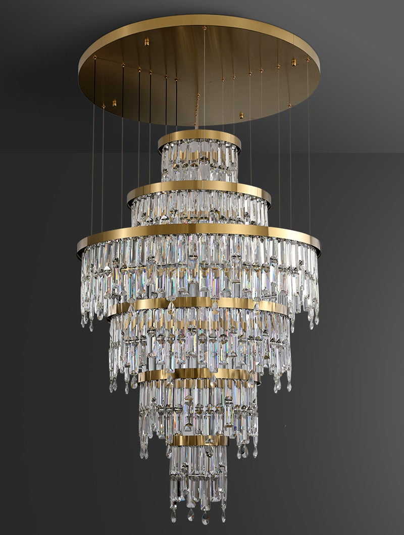 Luxury Gold Large Ring Crystal Chandelier For Hotel, Stairwell, Lobby, Staircase