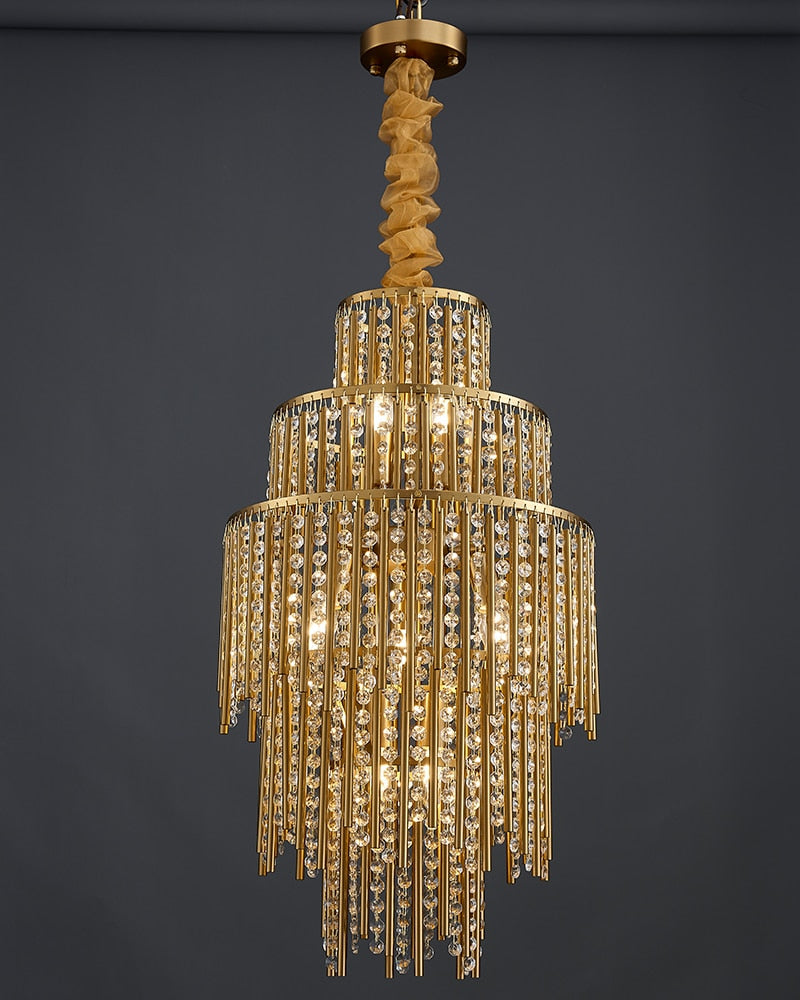 Gold staircase loft crystal hanging chandelier for living room, hall, lobby , stairwell