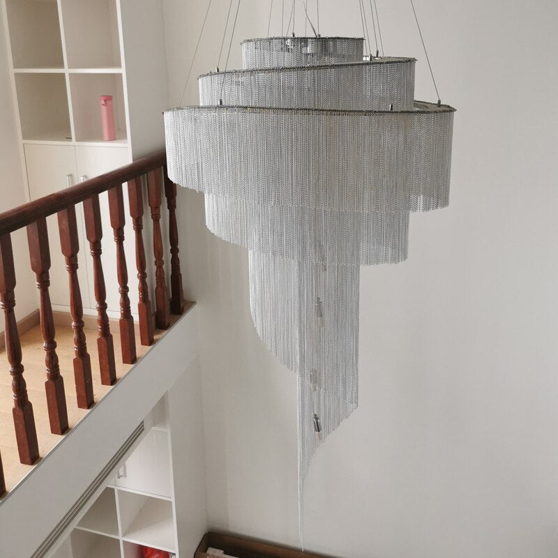 Luxury Silver/Gold Long Chain Chandelier For Staircase, Lobby, Hallway