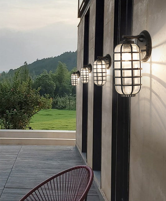 Vintage Black Waterproof Outdoor Glass Wall Lighting for Garden, Porch