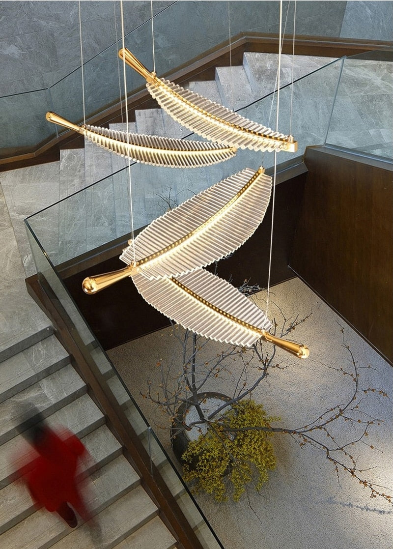 Large Crystal Staircase Creative Feather Chandelier for Lobby, Hall, Restaurant , stairwell