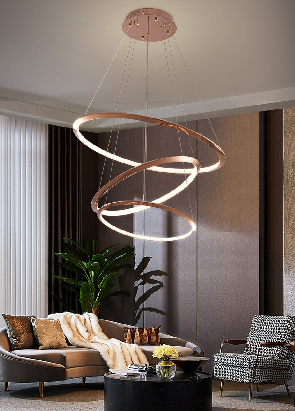 Gold Ring Staircase Lighting Projects Loft Dimming Lights for Home Decor , stairwell