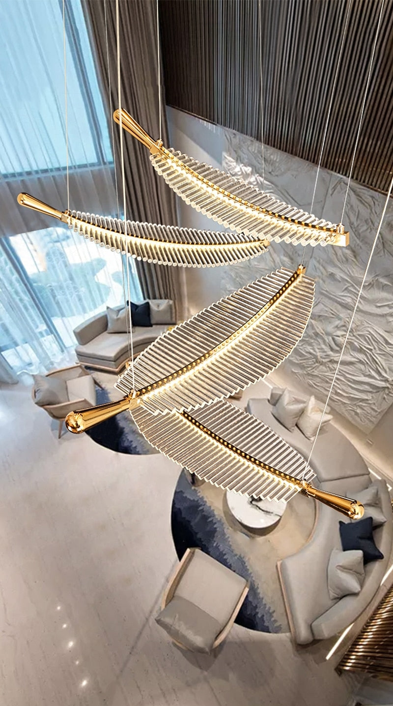 Large Crystal Staircase Creative Feather Chandelier for Lobby, Hall, Restaurant , stairwell