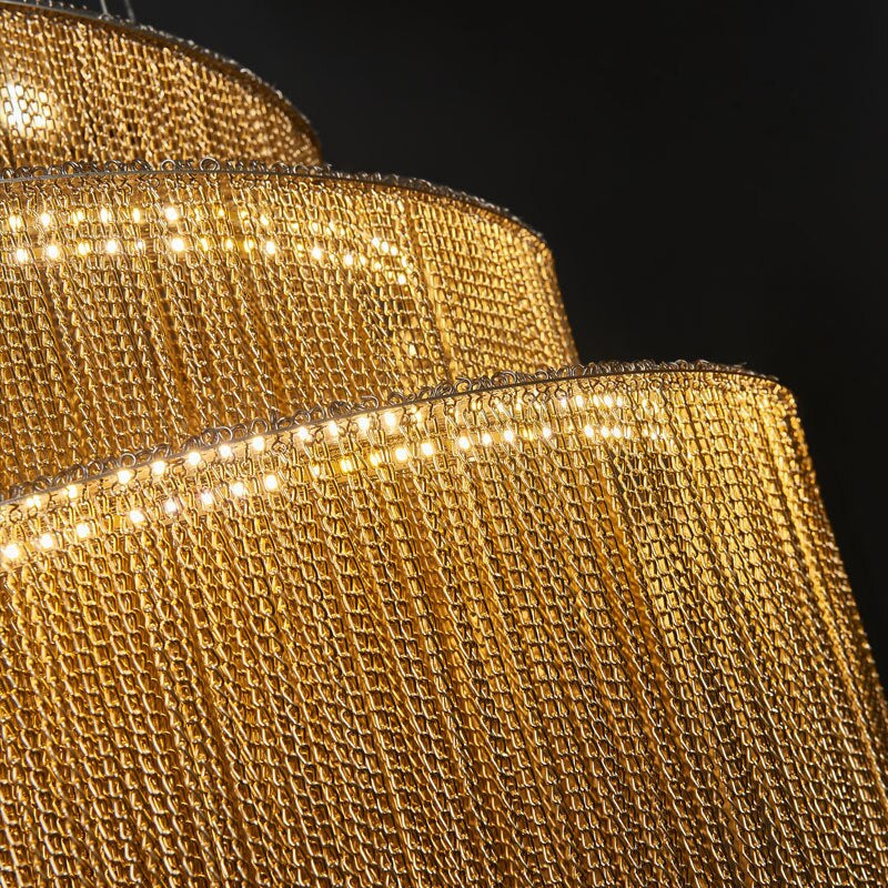 Luxury Silver/Gold Long Chain Chandelier For Staircase, Lobby, Hallway