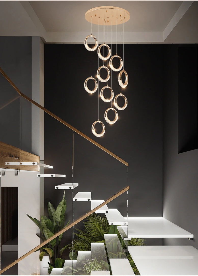 Luxury ring led chandelier for staircase, lobby, foyer, living room , stairwell