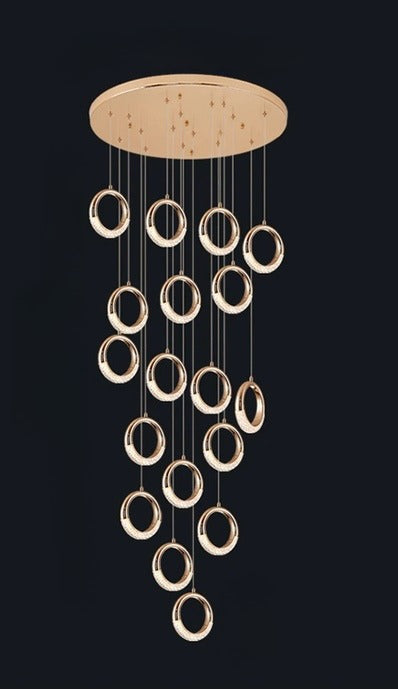 Luxury ring led chandelier for staircase, lobby, foyer, living room , stairwell