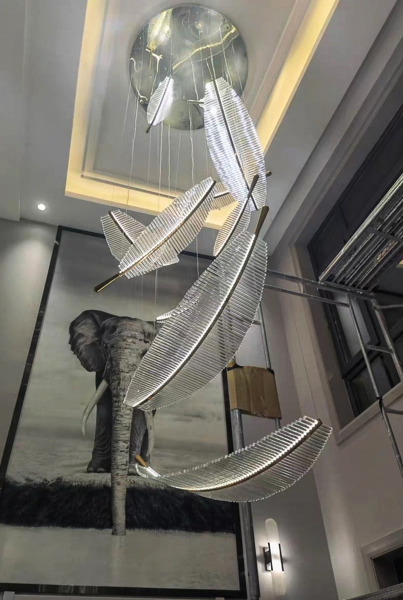 Large Crystal Staircase Creative Feather Chandelier for Lobby, Hall, Restaurant , stairwell