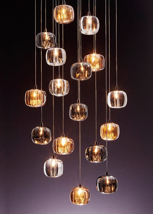 Amber/Smoky Grey/Clear Crystal Staircase Hanging Lamp For Stairwell