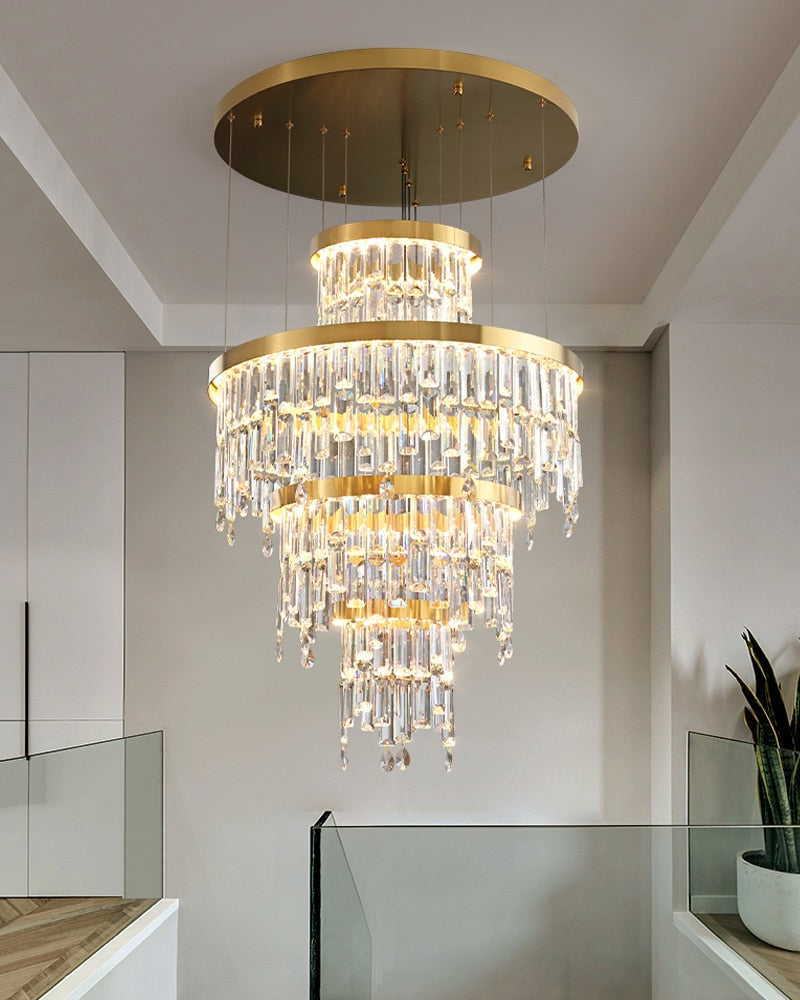 Luxury Gold Large Ring Crystal Chandelier For Hotel, Stairwell, Lobby, Staircase
