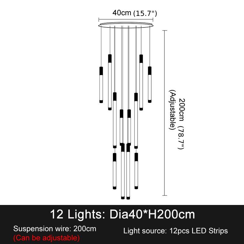 Gold/Black/Chrome Stainless Steel Hanging Chandelier For Staircase, Foyer, Stairwell