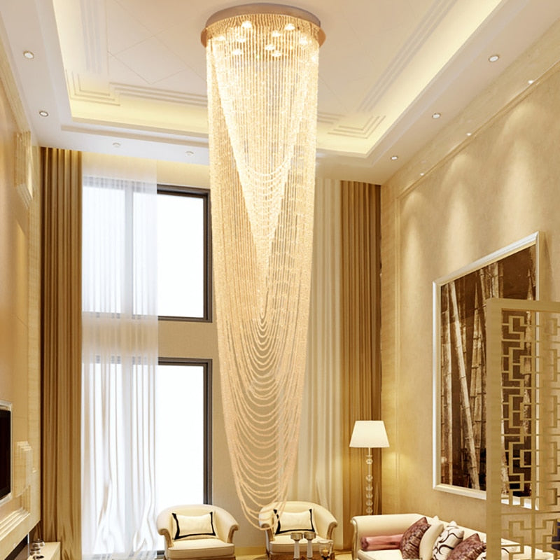 Luxury Large Staircase Flush Mount Led Crystal Ceiling Hanging Chandelier For Stairwell