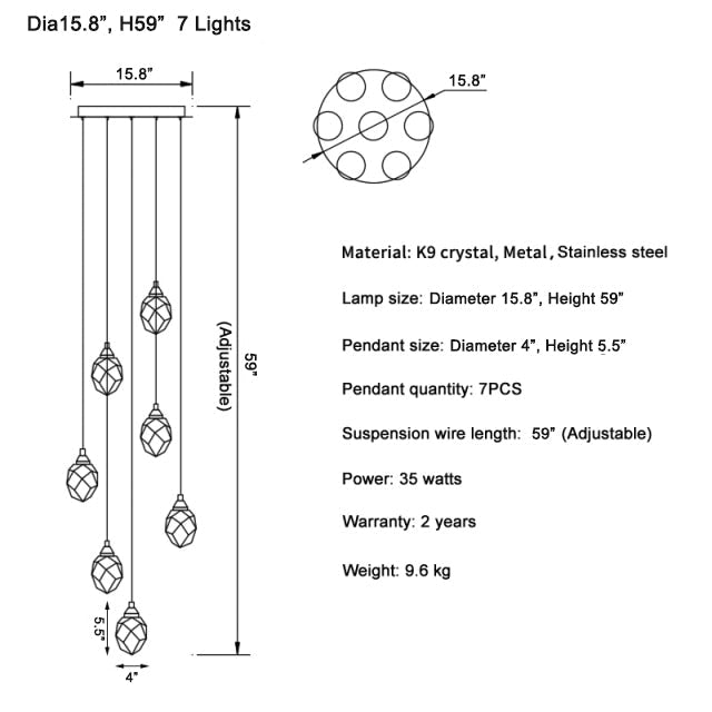 Luxury diamond crystal chandelier for staircase, living space , stairwell