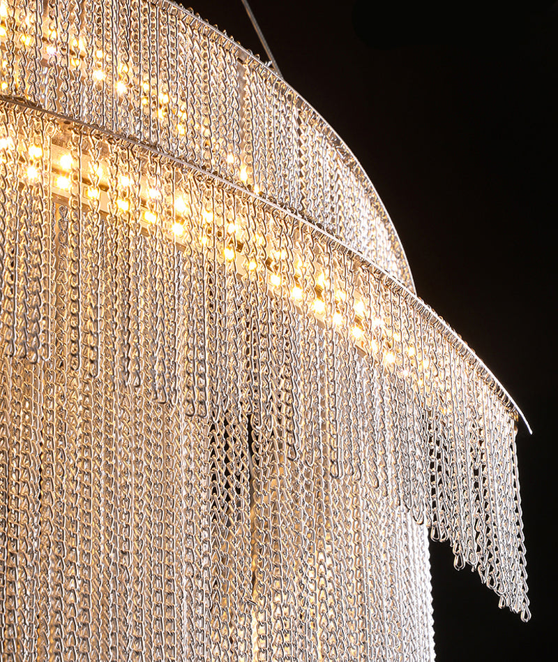 Luxury Silver/Gold Long Chain Chandelier For Staircase, Lobby, Hallway