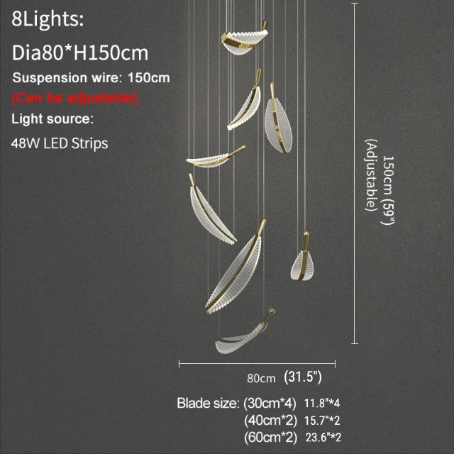 Large Crystal Staircase Creative Feather Chandelier for Lobby, Hall, Restaurant , stairwell