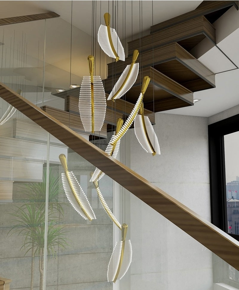 Large Crystal Staircase Creative Feather Chandelier for Lobby, Hall, Restaurant , stairwell