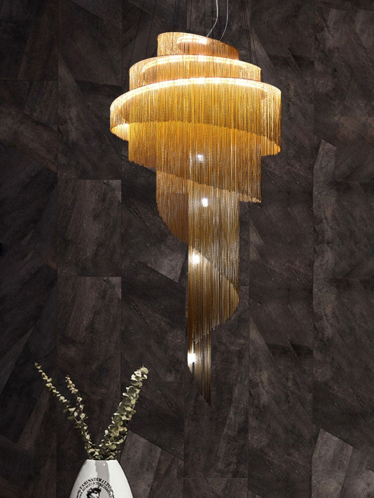 Luxury Silver/Gold Long Chain Chandelier For Staircase, Lobby, Hallway