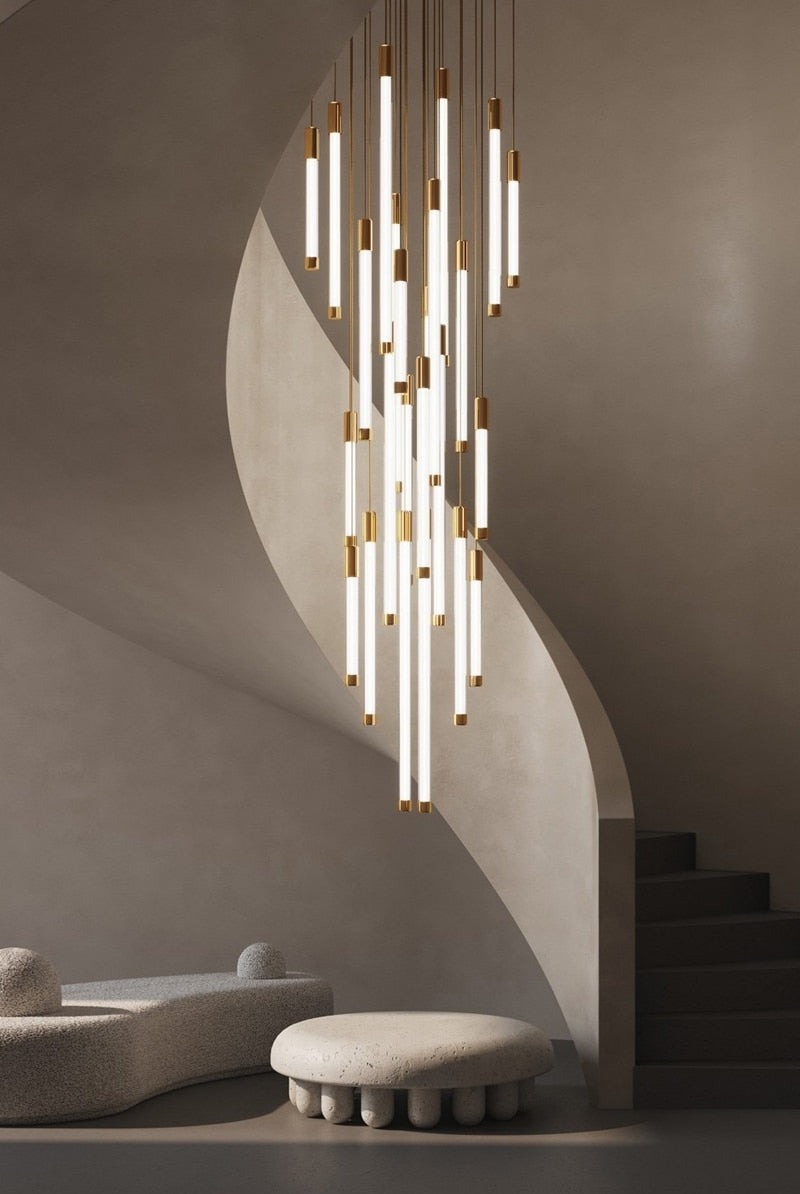 Gold/Black/Chrome Stainless Steel Hanging Chandelier For Staircase, Foyer, Stairwell