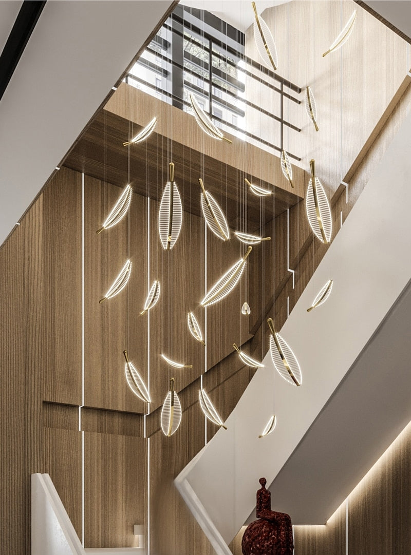 Large Crystal Staircase Creative Feather Chandelier for Lobby, Hall, Restaurant , stairwell