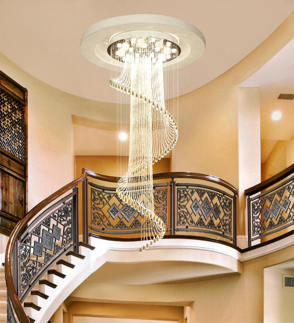 Spiral Crystal Staircase Ceiling Chandelier for Lobby, Theater, Villa, Hall , stairwell