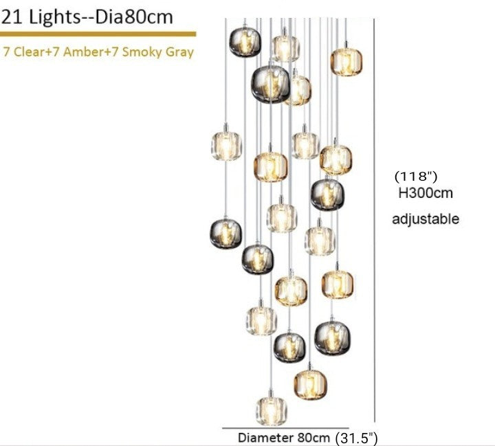 Amber/Smoky Grey/Clear Crystal Staircase Hanging Lamp For Stairwell