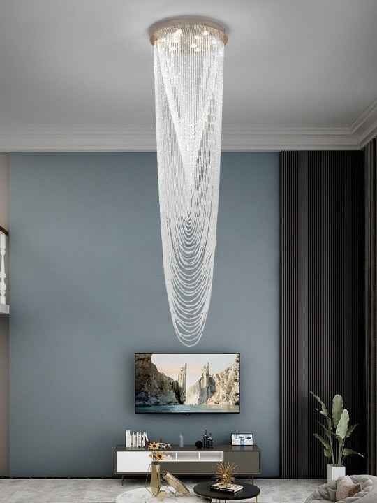 Luxury Large Staircase Flush Mount Led Crystal Ceiling Hanging Chandelier For Stairwell