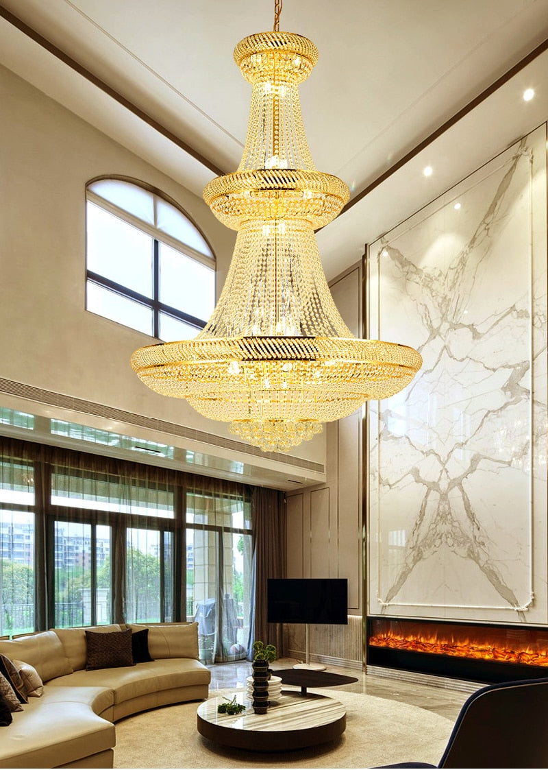 Gold crystal chandelier for staircase, living room, lobby , stairwell