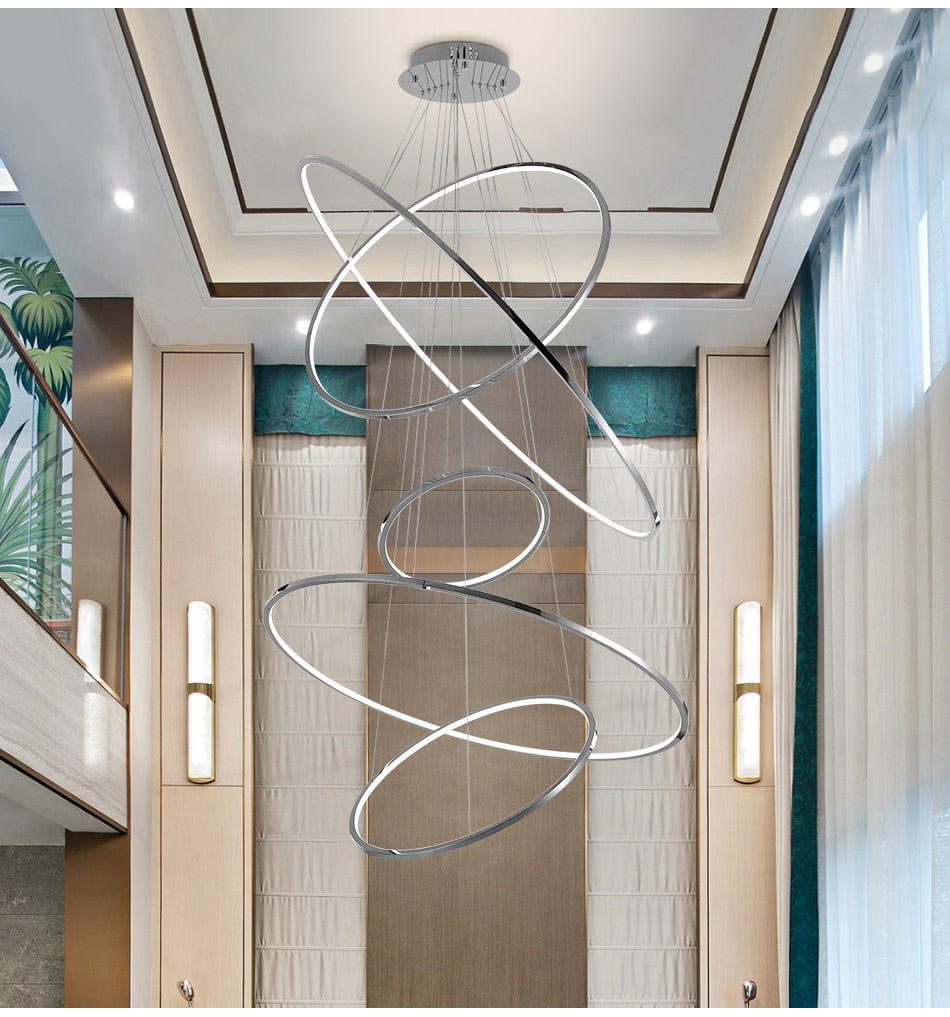 Large ring stainless steel light fixture for living room, hall, staircase, foyer , stairwell