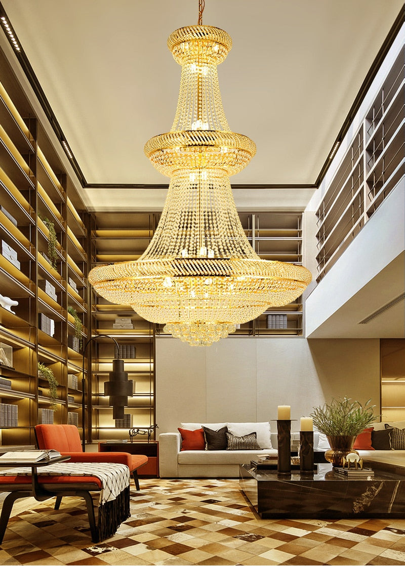 Gold crystal chandelier for staircase, living room, lobby , stairwell