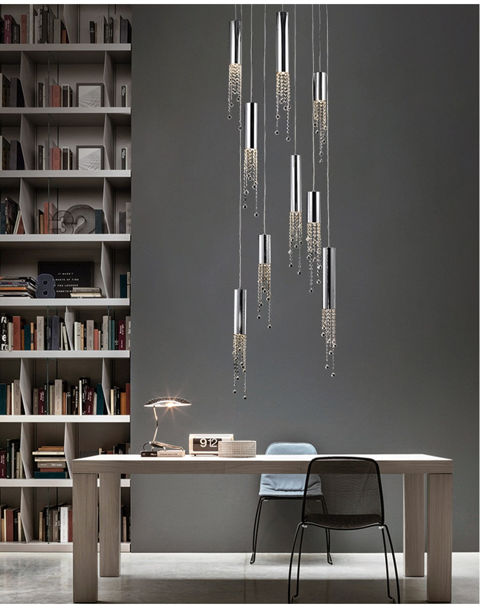 Hanging crystal light fixture for lobby, staircase, loft, lobby, stairwell