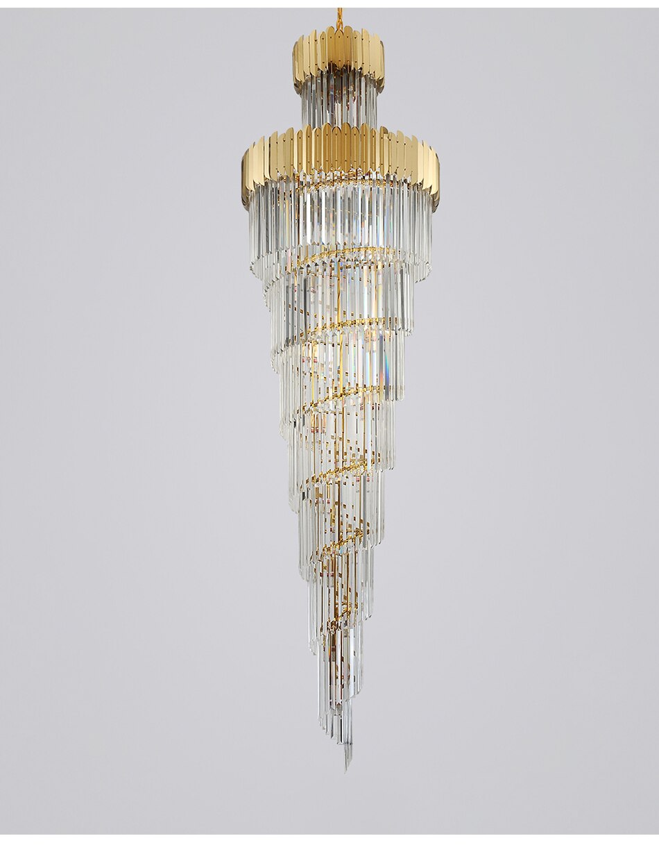 Luxury modern crystal chandelier for staircase, stairwell. Gold/chrome home decoration
