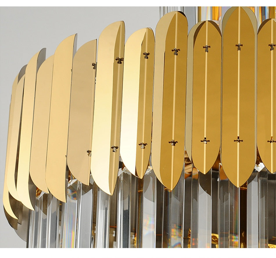 Luxury modern crystal chandelier for staircase, stairwell. Gold/chrome home decoration