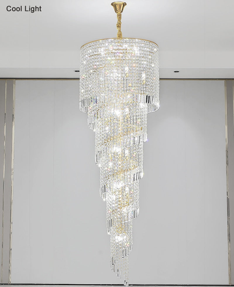 Luxury staircase chandelier. Gold crystal home decor for living room , stairwell