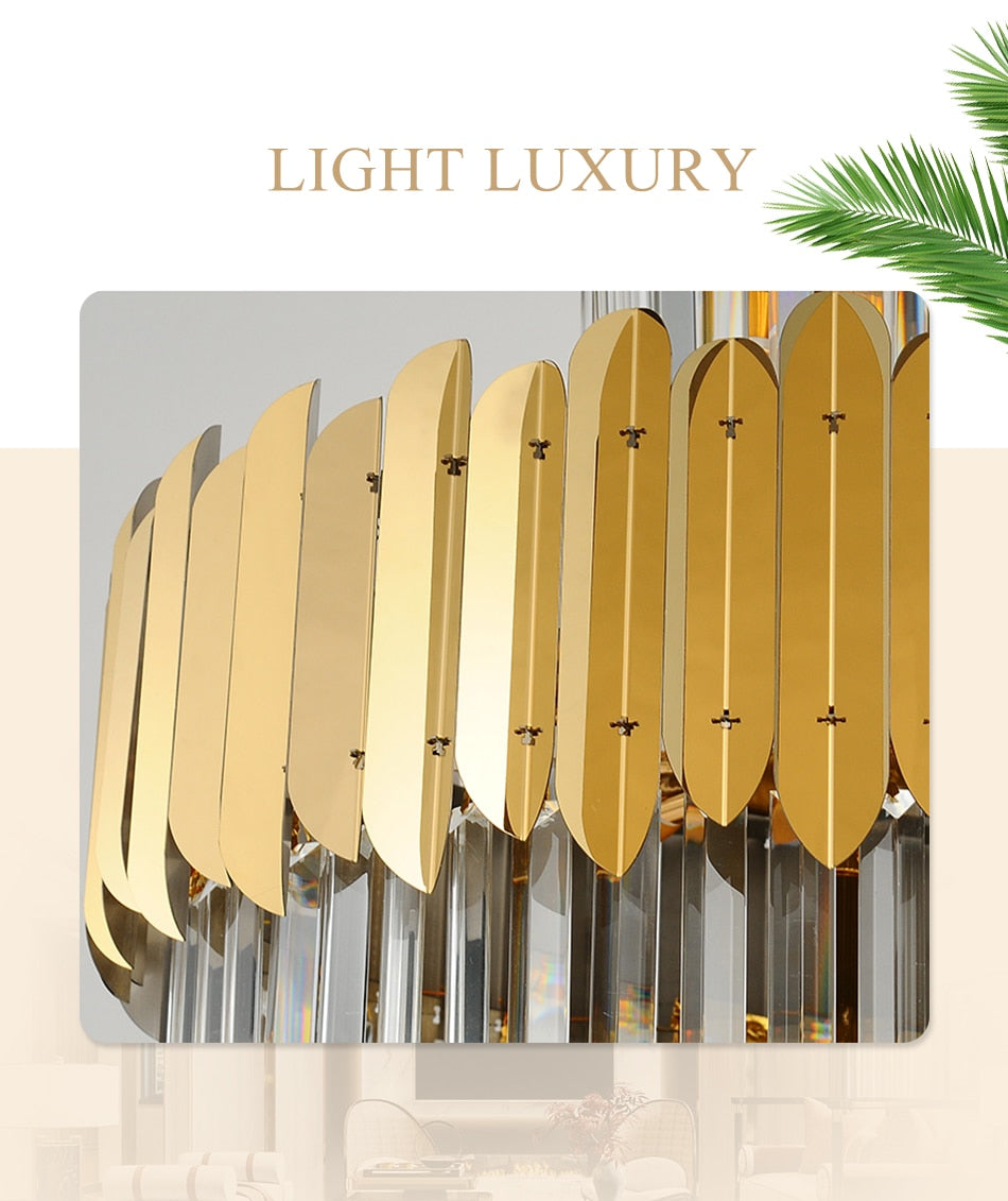 Luxury modern crystal chandelier for staircase, stairwell. Gold/chrome home decoration